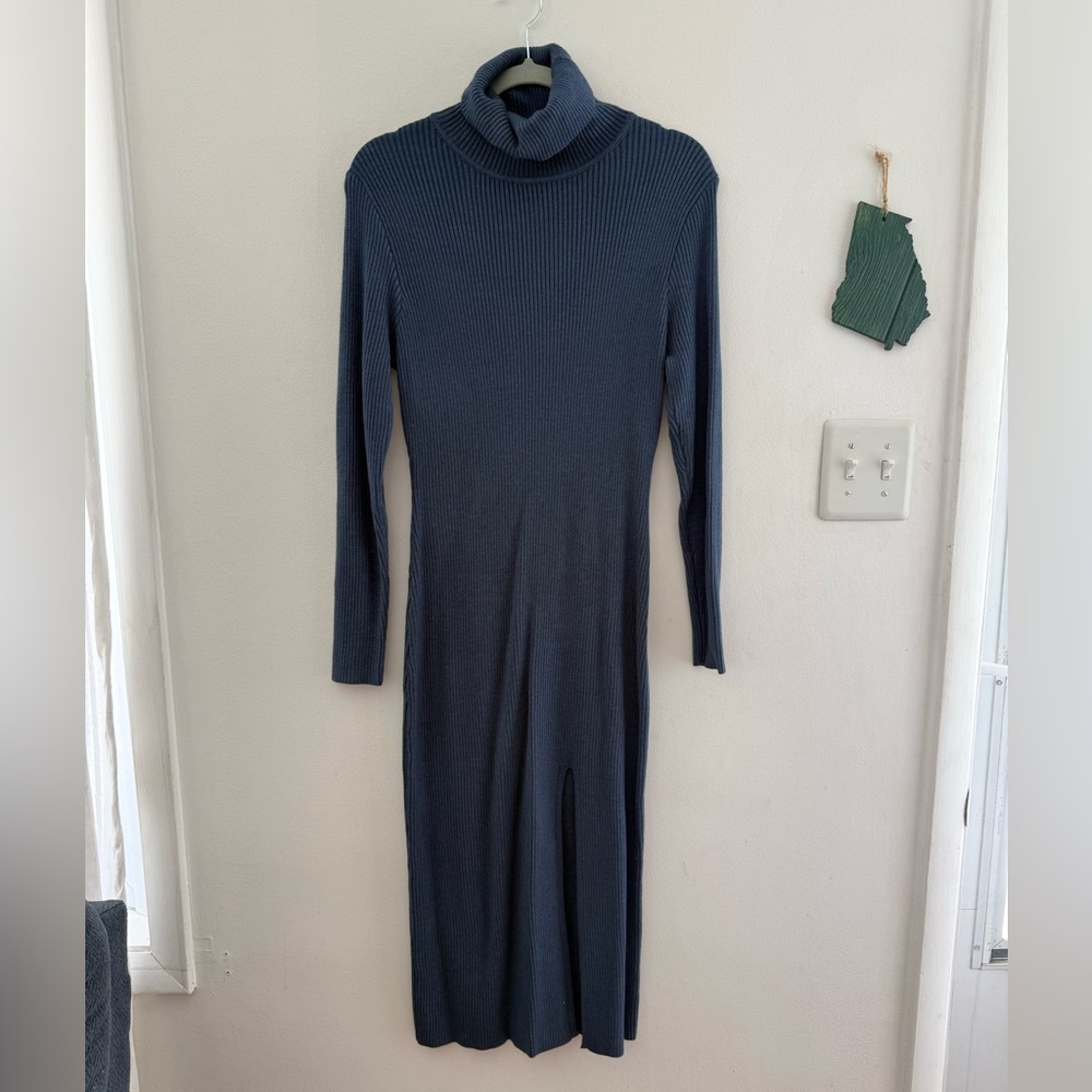 Navy Blue Ribbed Knit Dress